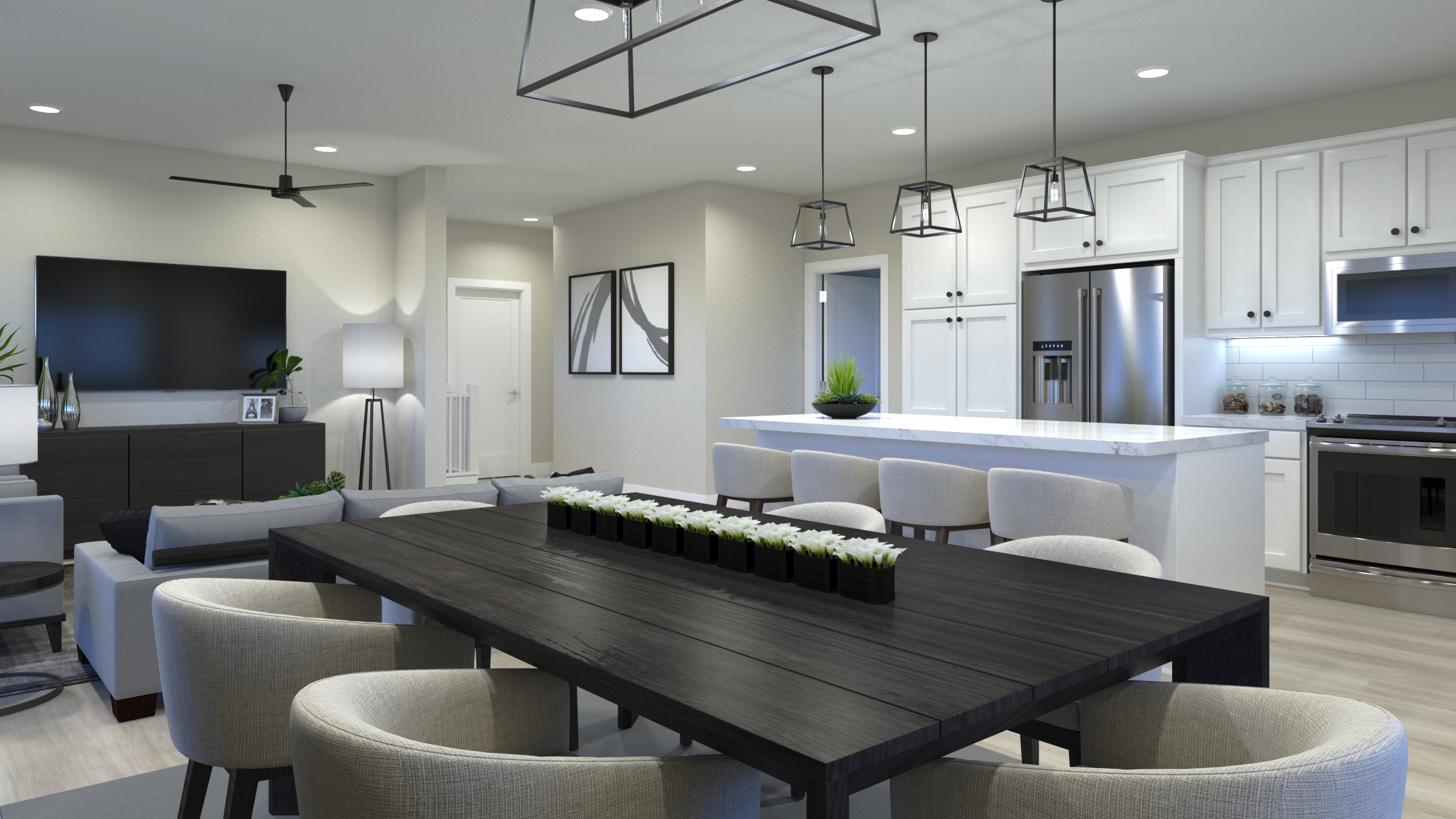 Plan F Living/Dining/Kitchen Area